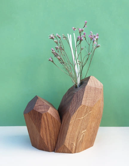 soliflore vase bois massif forme cristaux minéraux